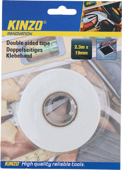 Kinzo White Αυτοκόλλητη Ταινία Διπλής Όψης Λευκή 2.3mx19mm