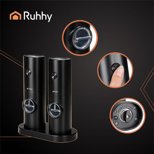 Ruhhy Set Electric Râșnițe Condimente Ceramice în Culoare Negru 2buc