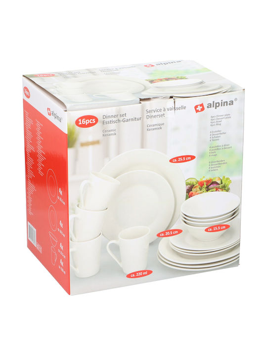 Alpina Appliances White Porcelain Dinnerware Set 16pcs