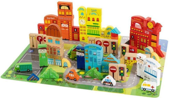 Puzzle educațional tip covor din blocuri, din lemn, 196 de piese