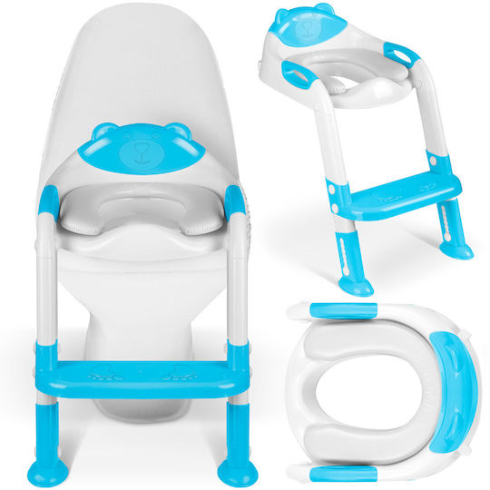 Reducător Toaletă pentru Copii Idealstore Înălțime Reglabilă Un Pas Picioare Anti-alunecare Greutate Maximă 50 Kg Scară Detasabilă Ergonomic Pliabil Turcoaz