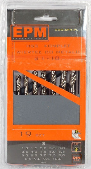 Venus Set of HSS Drill Bits 1-10mm Set of 19 Drills HSS for Metal