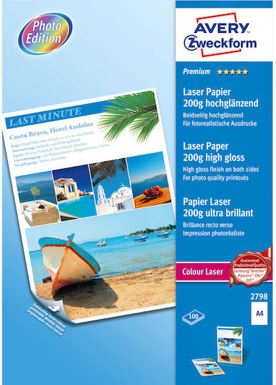 Avery Photo Paper A4 (21x30) 200gr/m² for Printers Laser 25 Sheets