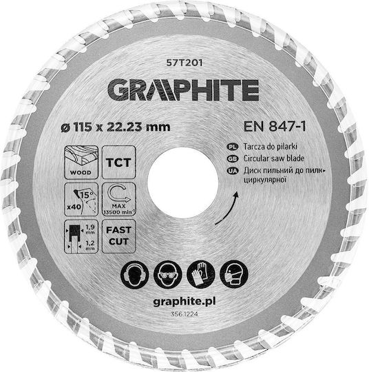 Graphite Καρβιδίου Δίσκος Κοπής με 40 Δόντια 115mm