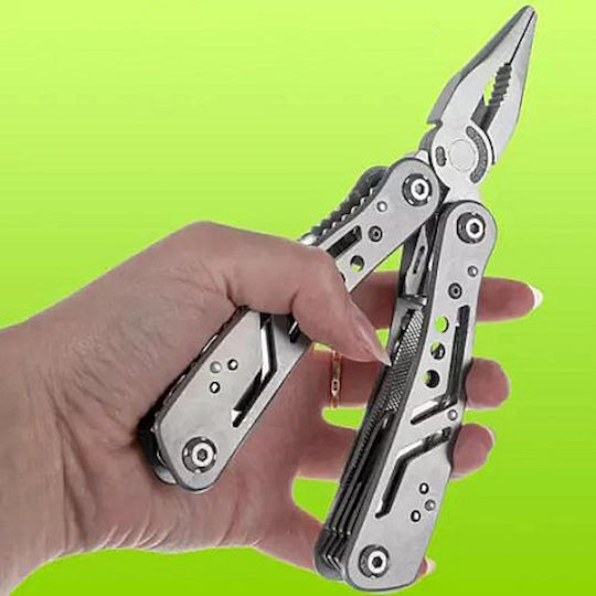 Idealstore Clește Multifuncțional 13în1 + 11 Biți Fabricat din Oțel Inoxidabil de Înaltă Calitate pentru Drumeții Camping Pescuit Grădinărit Cutie de Depozitare Greutate 260 G