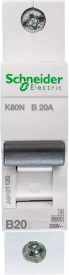 Schneider Electric Automatic Circuit Breaker 20A Single-pole AC A9K01120