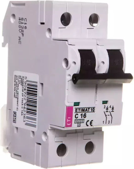 ETI Automatic Circuit Breaker 16A Double-pole AC/DC 002133716