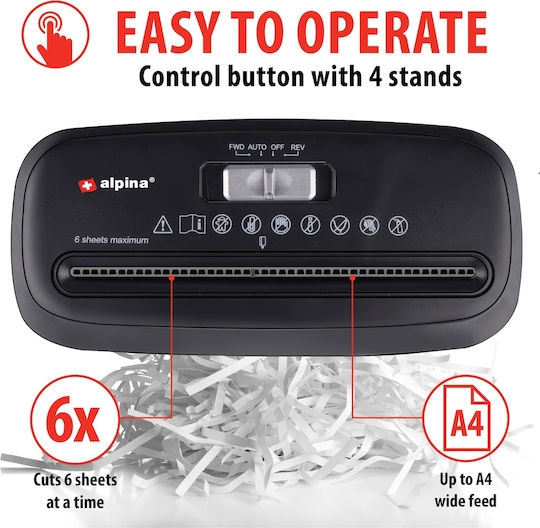 Alpina Appliances Distrugător de Documente Tăietură în bandă 6 Foi cu Coș 10lt