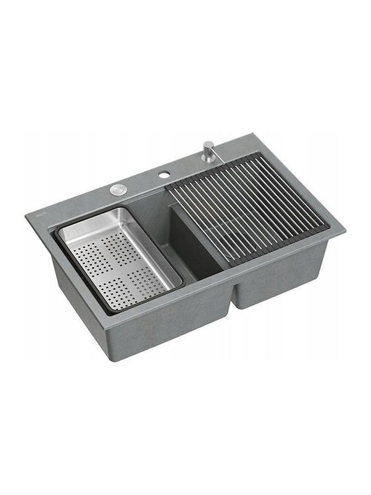 GraniteQ Drop-In Chiuvetă Inox L76xW50cm Argintiu