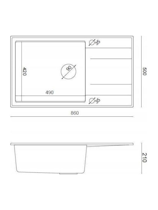 GraniteQ Drop-In Sink Inox W86xD50cm Silver