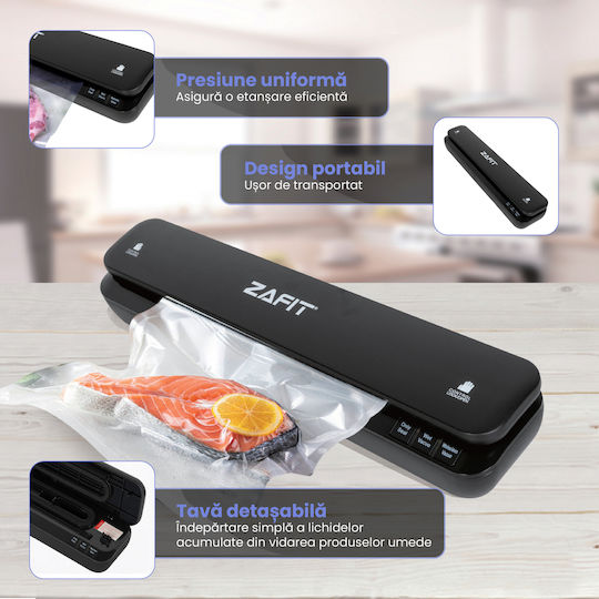 Aparat de Vidat Alimente Zafit Vid-360w, Bară de Etanșare 30 cm, 10 Pungi Incluse, Negru