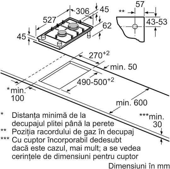 Bosch Serie 8 Domino Εστία Φυσικού Αερίου Αυτόνομη 30x52εκ.