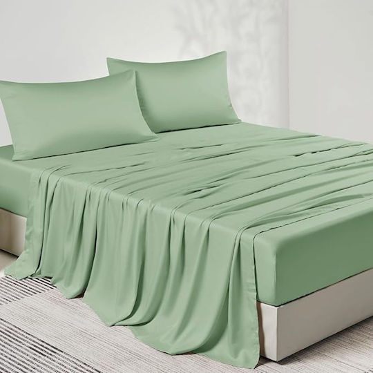 Kotonia Home Cearceafuri Pentru Hotel King Size 100% Bumbac Deluxe Satin Damasc Verde Fistic