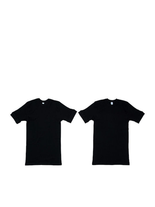Sporty Sh03 Men's Undershirts Short-sleeved in Black Color 2Pack