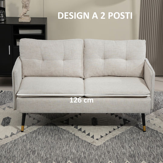 HomCom Doppelsitzer Sofa Weiß Crem 139x68x80cm