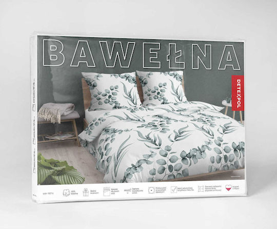 Detexpol Σετ Παπλωματοθήκη Βαμβακερή 160x200cm Μονή με 2 Μαξιλαροθήκες Green
