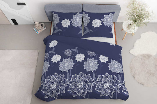 Detexpol Set Duvet Cover 160x200cm Single with 2 Pillowcases Blue Flowers
