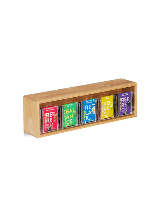 Relaxdays Caseta Pentru Ceai Cu Capac Din Lemn 11.5x8x39cm