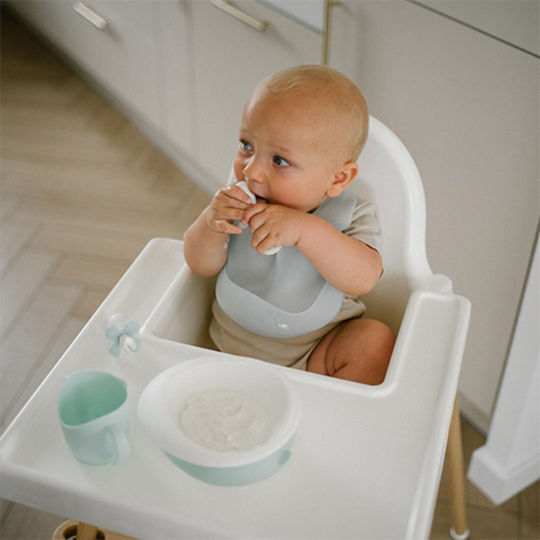 Babyono Αδιάβροχη Σαλιάρα Σιλικόνης με Τσέπη Turquoise για 6 m+