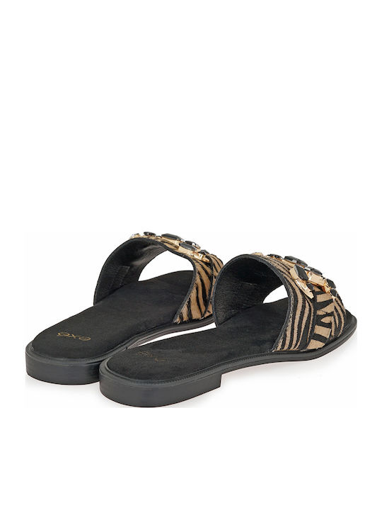 Leather Women's Flat Sandals in Black Color