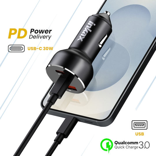 Încărcător pentru brichetă Inkax 78W Dual Usb-c + Usb Compact Încărcare Rapidă Negru