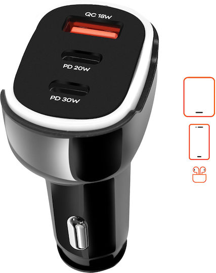 Linq Зарядно за Запалка за Кола 50W Двоен USB-C + USB Бързо Зареждане Компактно Черно