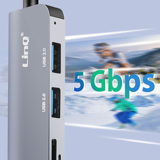Linq Usb C Usb Hub Usb 3.0 + 2x Usb 2.0 Sd Tf Card Reader Black
