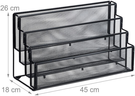 Organizator De Birou Din Metal Cu 4 Compartimente Negru 26 X 45 X 18 Cm