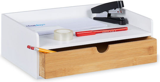 Office Organizer Support Drawer Mdf Bamboo White Brown 11 X 32 X 22 Cm