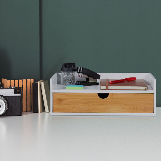 Office Organizer Support Drawer Mdf Bamboo White Brown 11 X 32 X 22 Cm