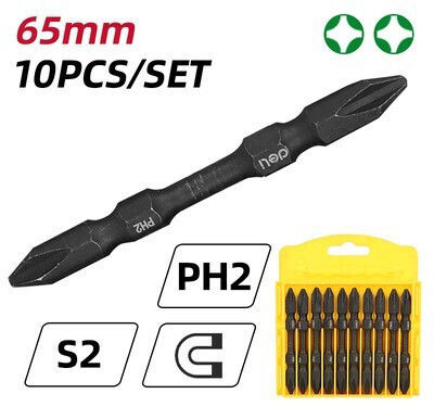 Deli Set Screwdriver Bits Dl252202 Drill Screwdriver Double Head Phillips Ph2x65mm 10 Pieces Dl252202