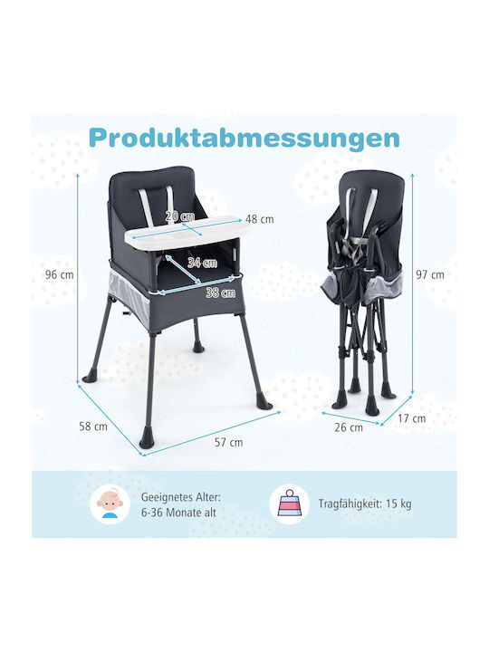 Costway Foldable Highchair with Metal Frame & Fabric Seat Gray