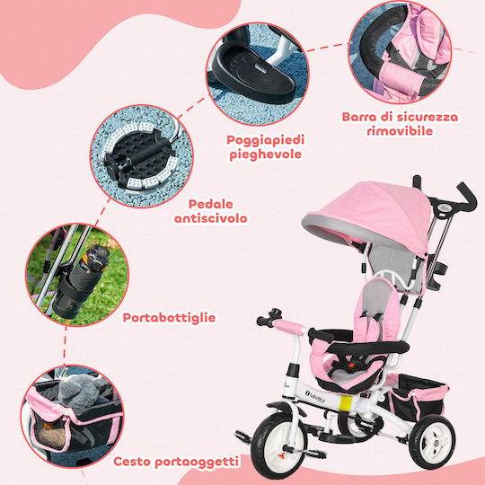 HomCom Convertible Kids Tricycle with Parental Handle 6 in 1 for 1-5 Years Pink