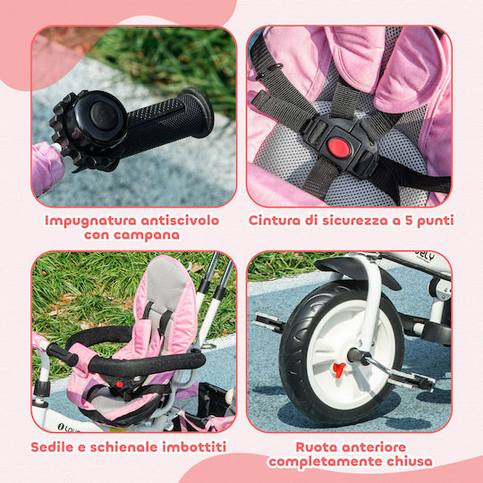HomCom Convertible Kids Tricycle with Parental Handle 6 in 1 for 1-5 Years Pink