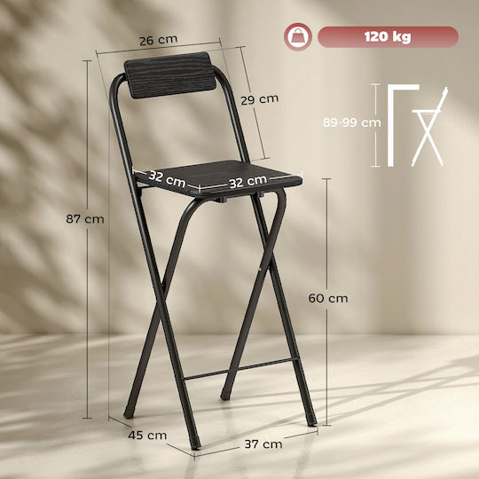 Σκαμπό Μπαρ με Πλάτη Ξύλινο Μαύρο 37x45x87εκ.