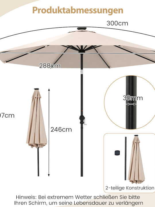 Garten & Terrassen Sonnenschirm Bodenständer Metall Beige mit LED-Beleuchtung 3x3m NP12388BE