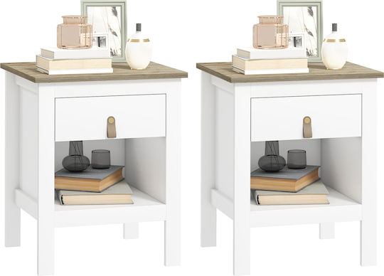 Bedside Table with Artificial Leather White 45x40x55cm