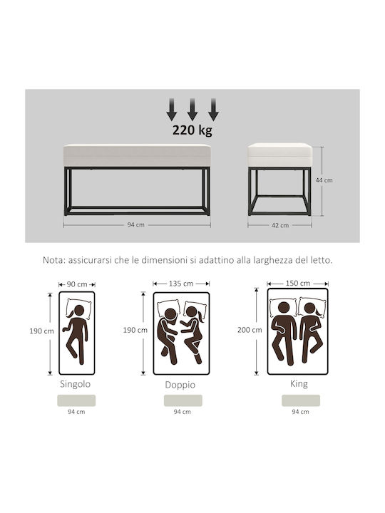 Dining Room Metallic Bench Cream 94x42x44cm
