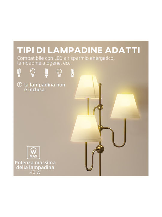 HomCom Floor Lamp H165cm. with Socket for Bulb E27 Gold