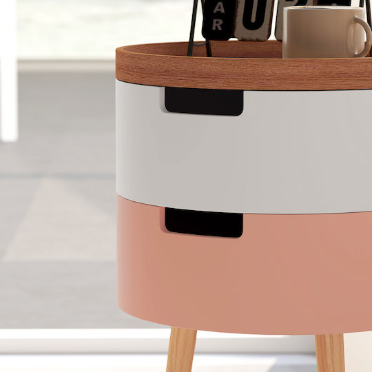 Round Side Table Made of Solid Wood Multicolour 2 Pieces M60xL40xH45cm