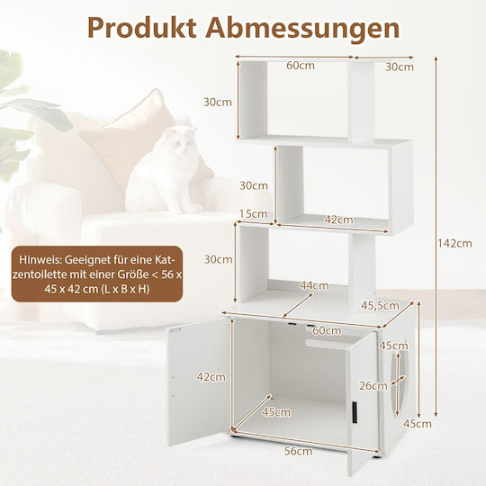 Costway White Wardrobe Shelves & Cat Litter Space 60 X 45.5 X 142 cm Pv10166wh