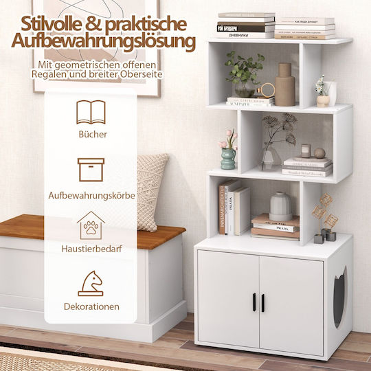 Costway White Wardrobe Shelves & Cat Litter Space 60 X 45.5 X 142 cm Pv10166wh