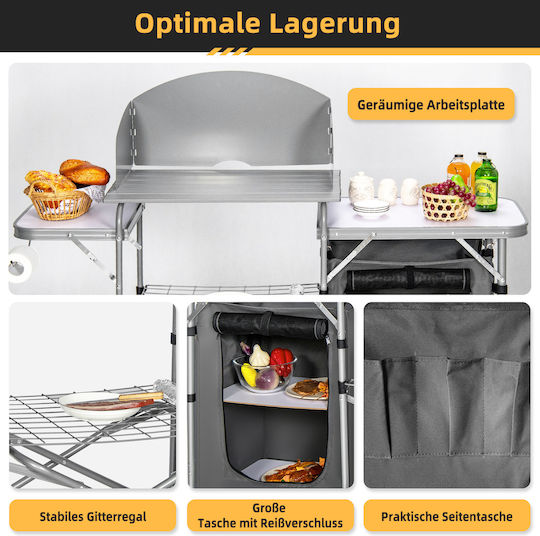Costway Τραπέζι Αλουμινίου για Camping Πτυσσόμενο 146x46x112cm