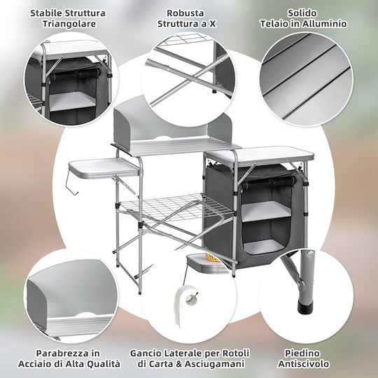 Costway Τραπέζι Αλουμινίου για Camping Πτυσσόμενο 146x46x112cm