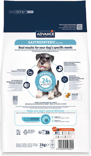 Advance Gastroenteric Mini 3kg Hrană Uscată pentru Câini de Rase Mici cu Orez, Păsări de curte, Pui, Pește și Carne de porc