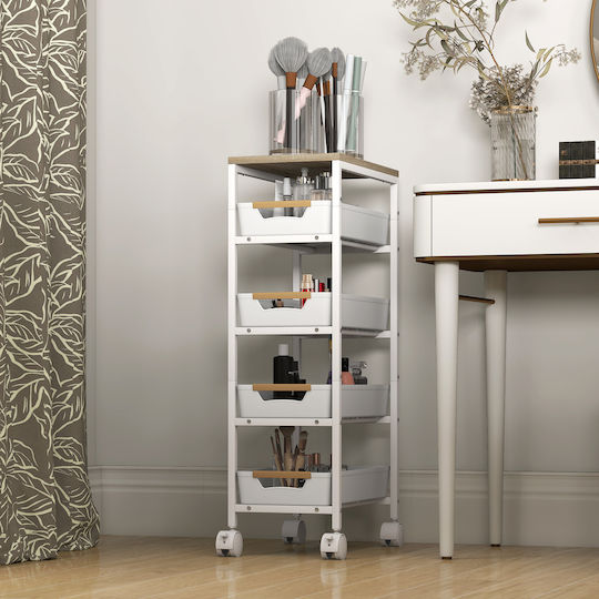 HomCom Metallic Kitchen Trolley 4 Tiers White 39.5x24x82cm