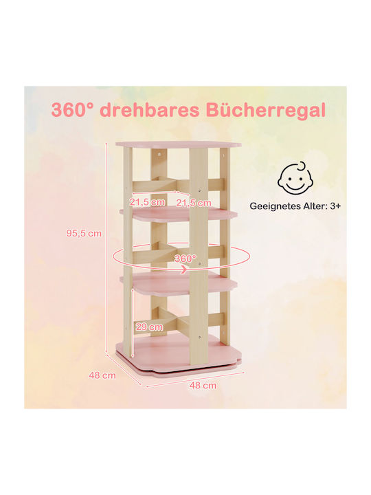 Kids Wooden Bookcase Pink 48x48x95.5cm
