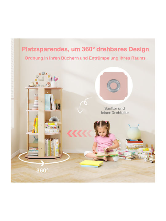 Kids Wooden Bookcase Pink 48x48x95.5cm
