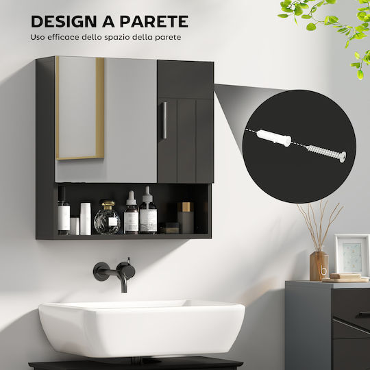 Kleankin Rechteckiger Badezimmerspiegel aus MDF mit Regal 54x15,2cm Schwarz