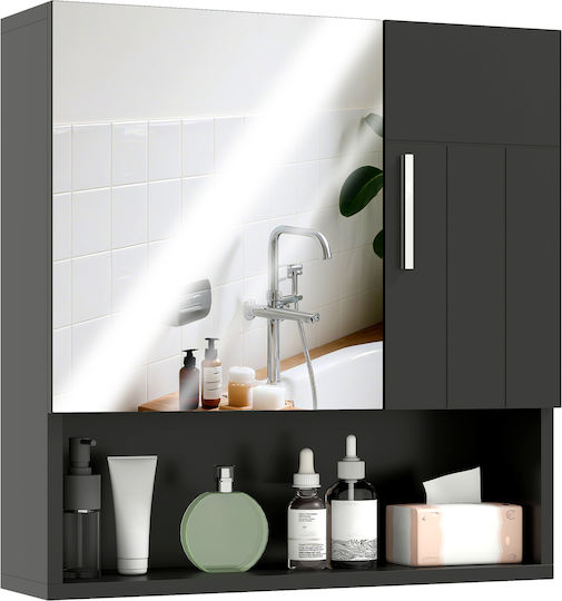 Kleankin Rechteckiger Badezimmerspiegel aus MDF mit Regal 54x15,2cm Schwarz